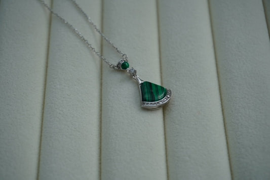 Refined silver chain with malachite and zircons