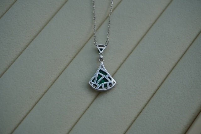 Refined silver chain with malachite and zircons