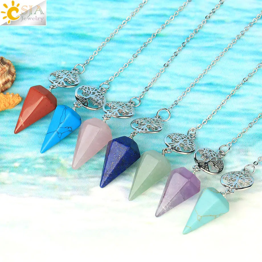 Natural stone pendulum necklace